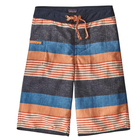 Patagonia Boys Wavefarer Boardshorts Swim Trunks Sz 10 Orange Blue Stripe Gorp - Picture 1 of 16